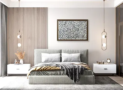 Modern bedroom with artwork
