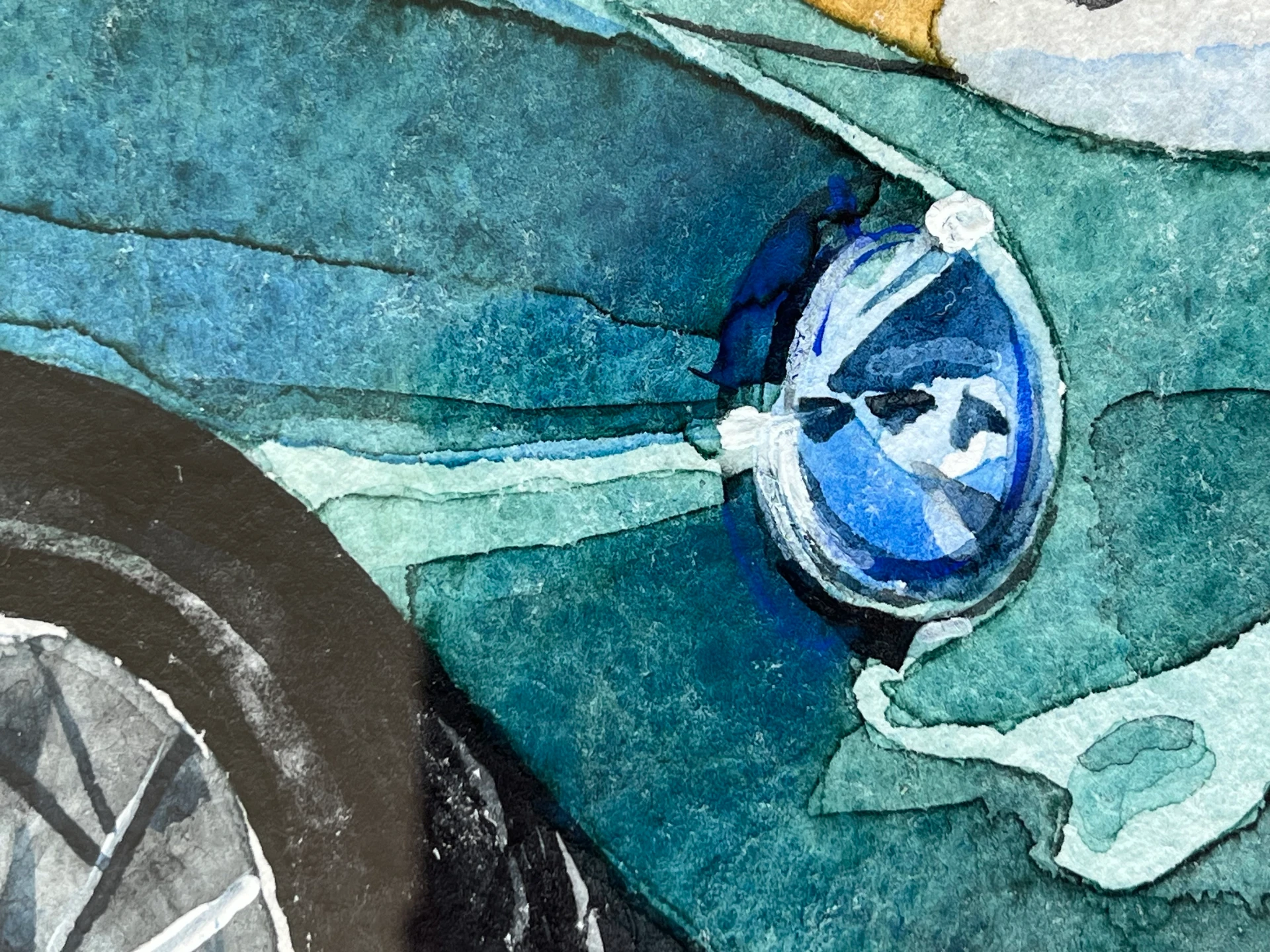 A close-up detail shot of an artwork, showing its texture.