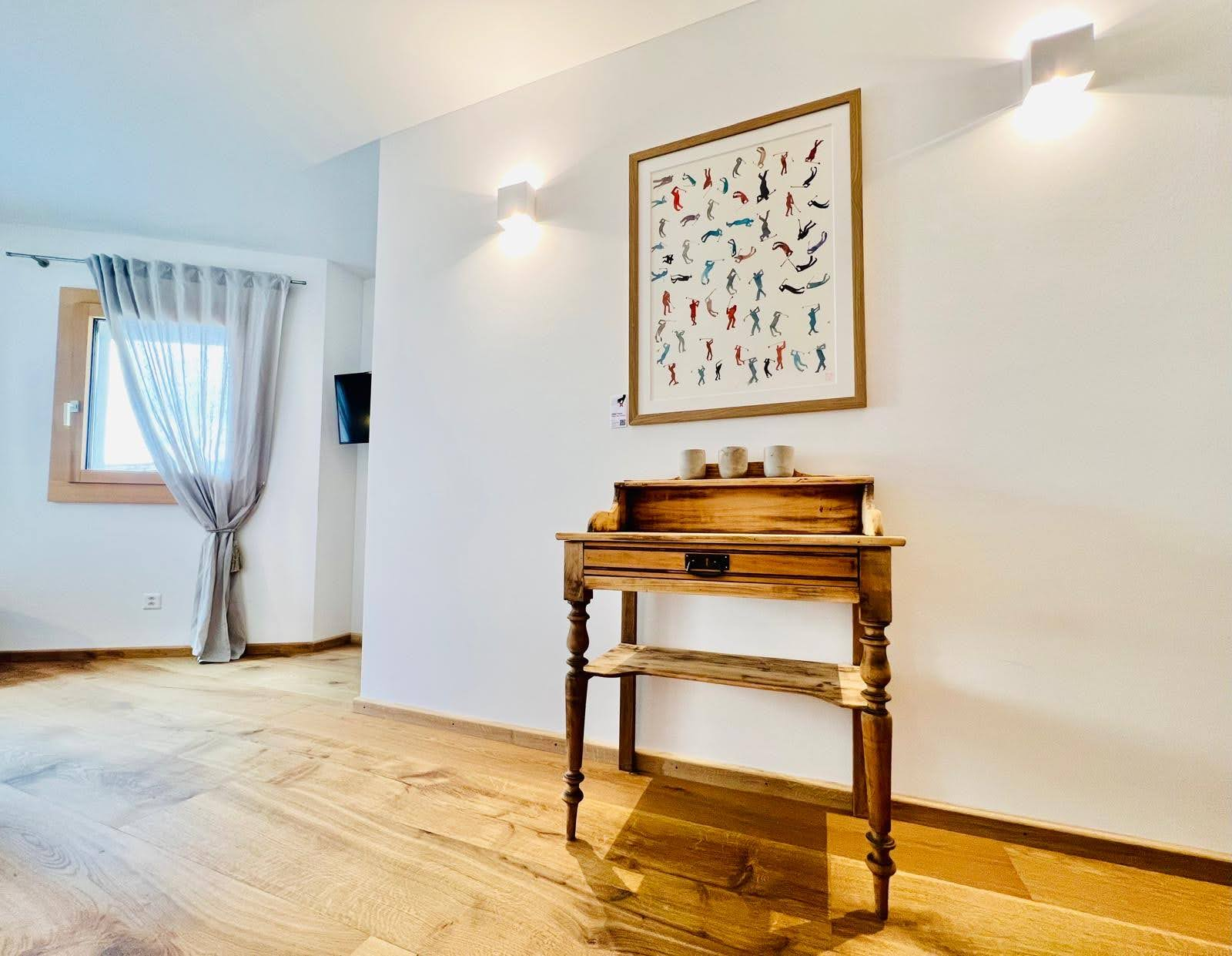Premium Airbnb interior with original artwork