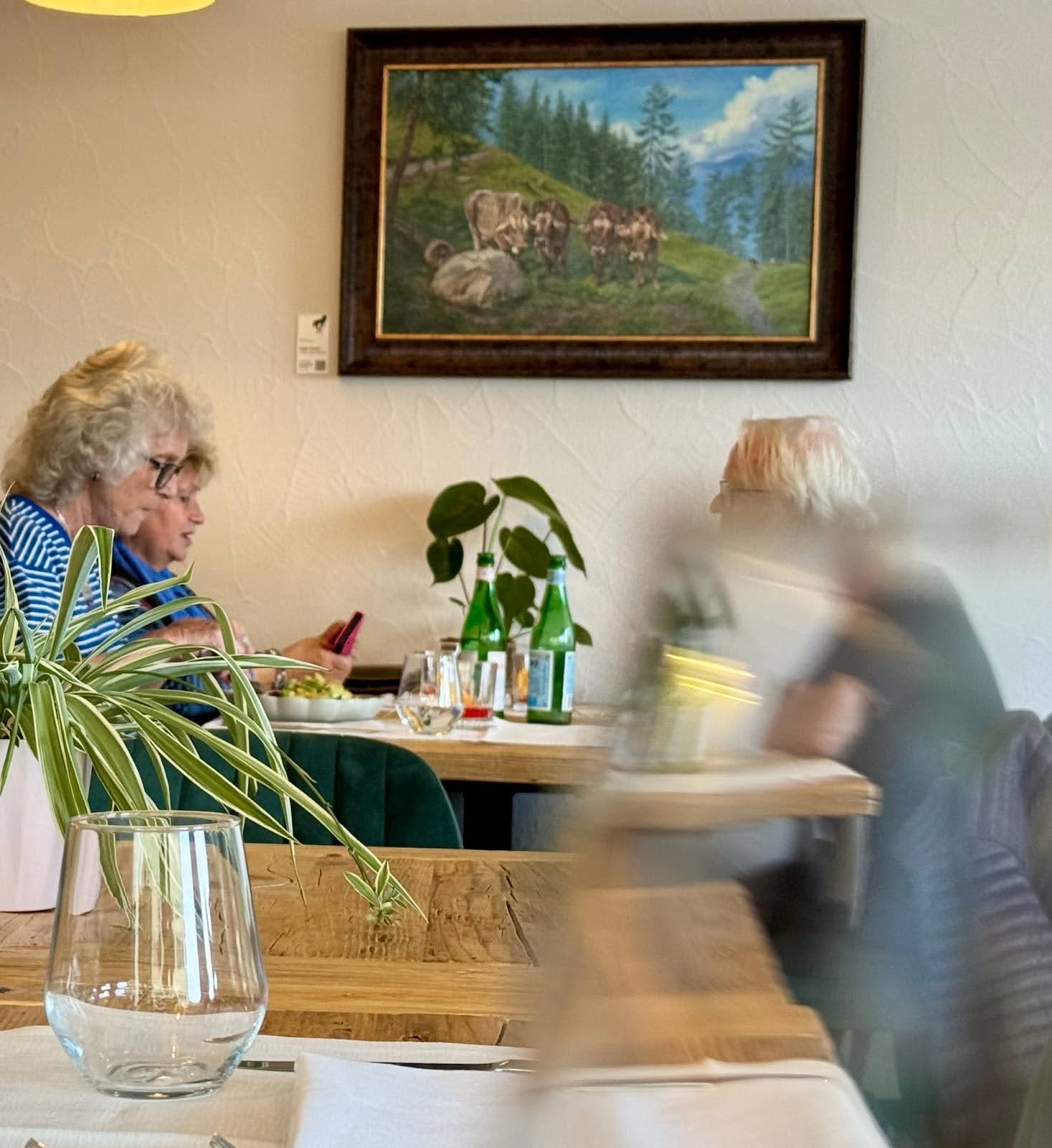 Art displayed in a restaurant interior