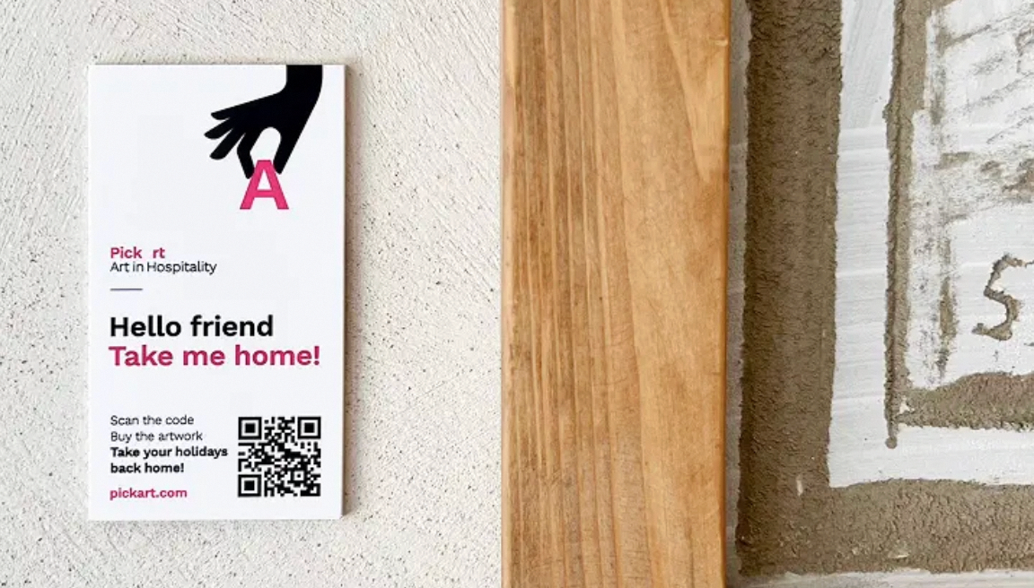 Artist placing work in a café or hotel environment